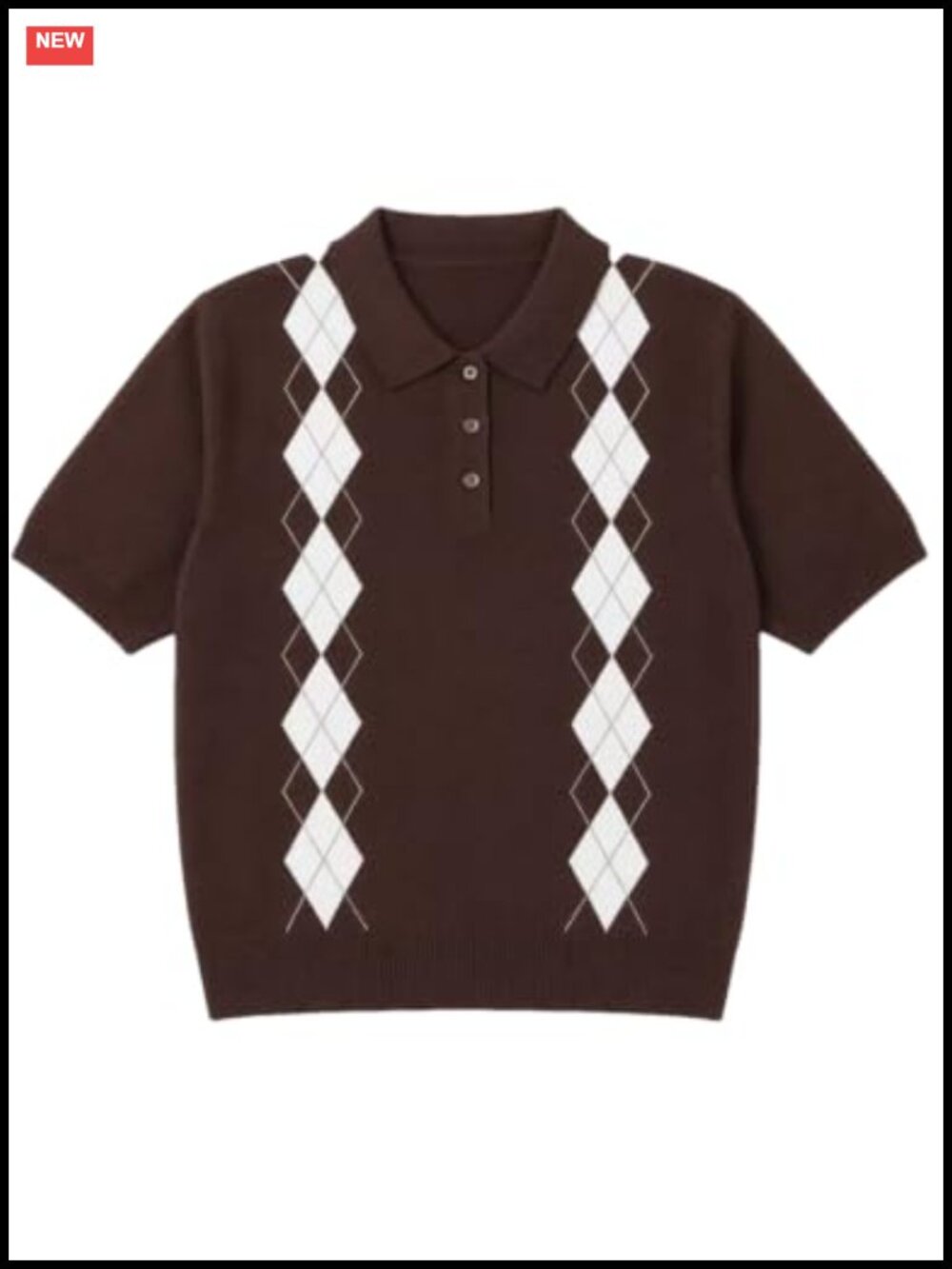 Women's Short Sleeve Argyle Knit Polo Sweater Summer Fall Preppy Top